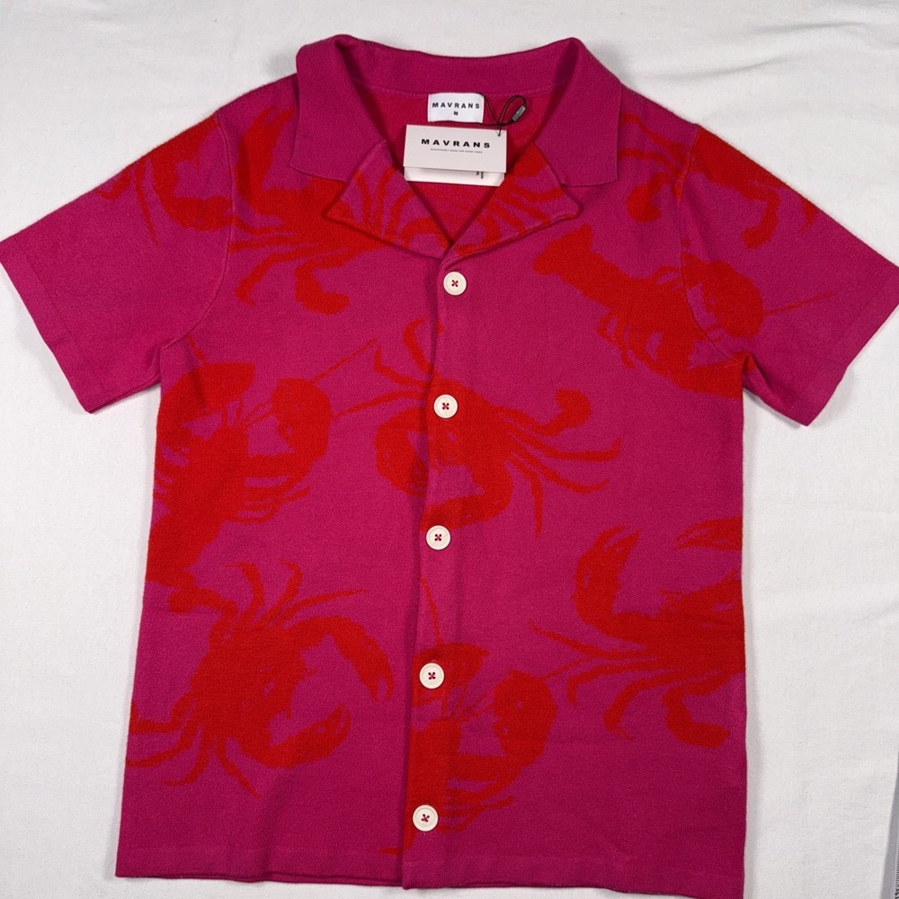 Mavrans Crabby Knit Shirt Pink Orange Lobster Crab Button Down MKS001C-M Mens M